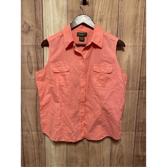 Eddie Bauer Tops - Eddie Bauer Large Salmon Pink linen top shirt outdoors button up womens shirt